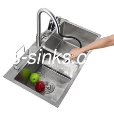 Equal Basin Center Drainer Handmade Kitchen Sink Soap Dispenser Brushed